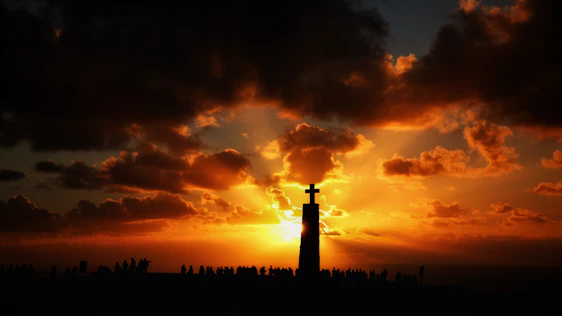 A diverse group of believers worshiping passionately under a glowing sunset sky, symbolizing unity and revival.