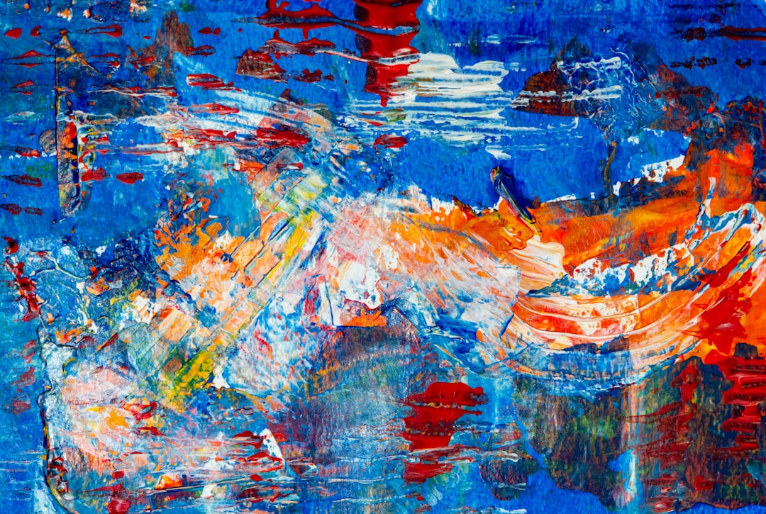 blue red and yellow abstract painting