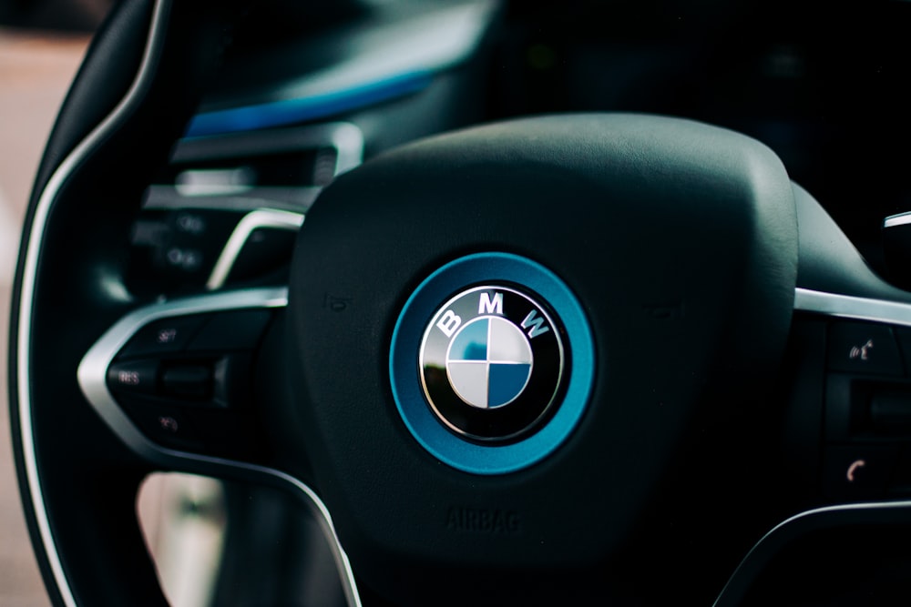 black BMW steering wheel