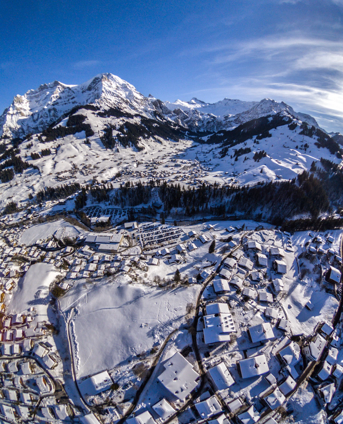 Snow-capped mountain village in Adelboden, Switzerland