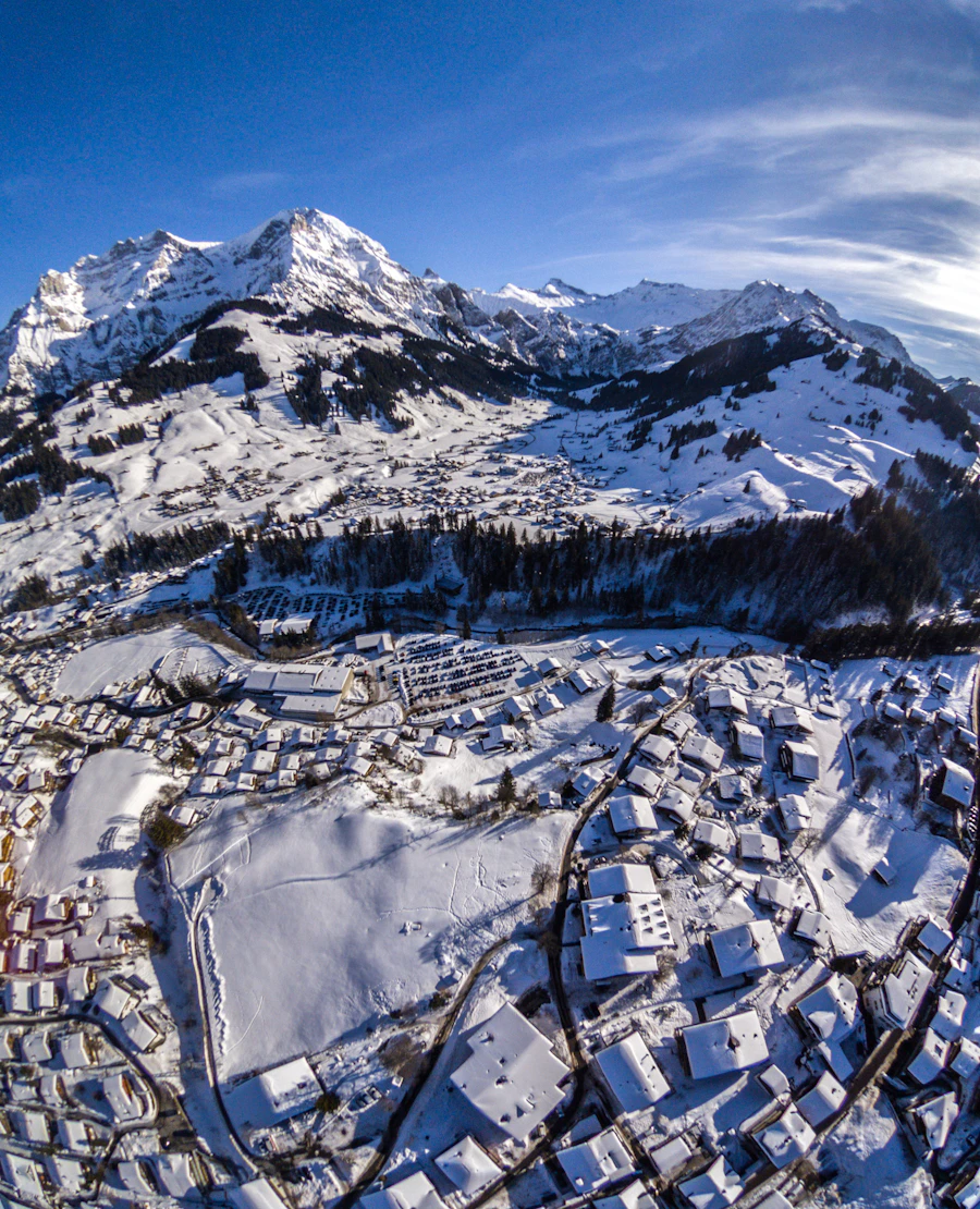 Snow-capped mountain village in Adelboden, Switzerland