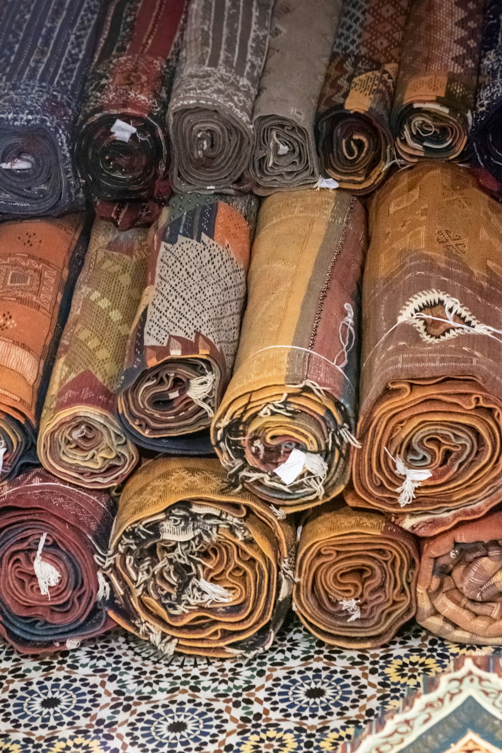 brown and gray textiles