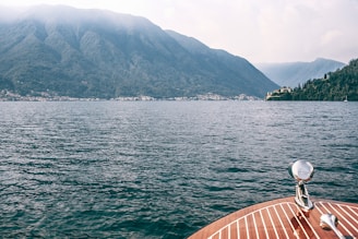 View of the majestic mountains surrounding Lake Léman from the boat deck.