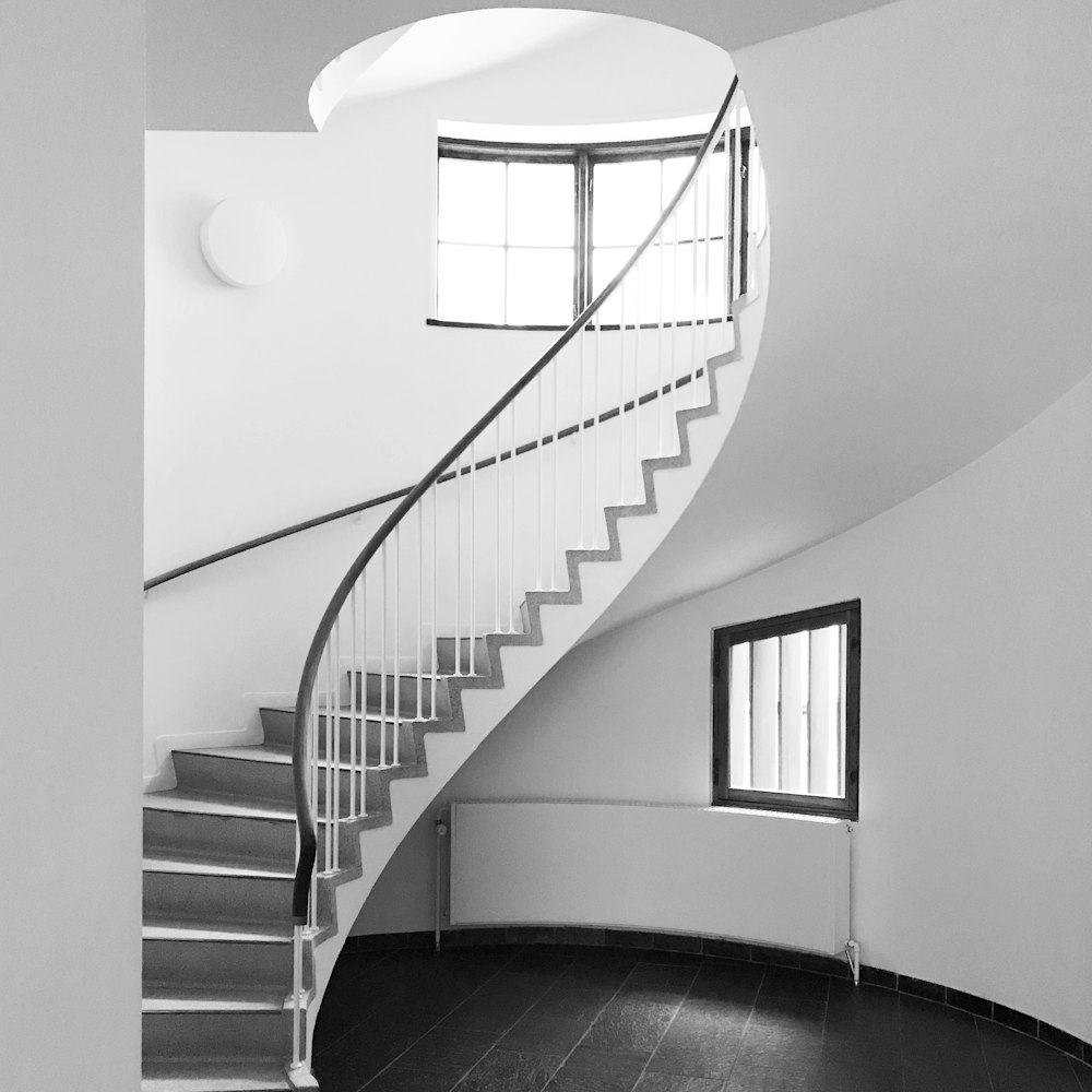 white concrete spiral stair