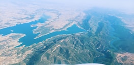 An aerial view of picturesque rural terrain near Lago Corumbá IV.