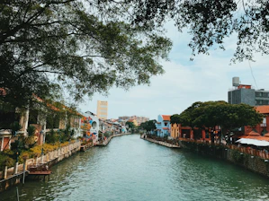 river between houses and buildings