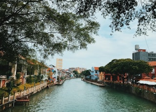 river between houses and buildings