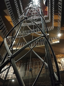 Close-up of a modern mezzanine metal structure inside a commercial building.