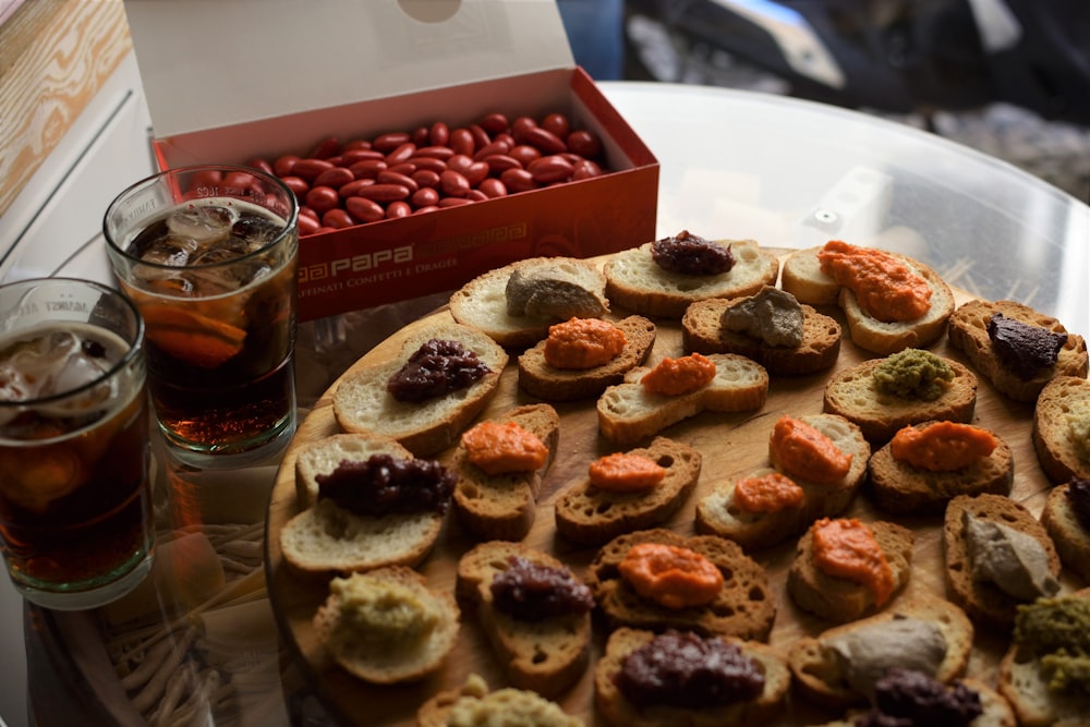 bread and soda on table