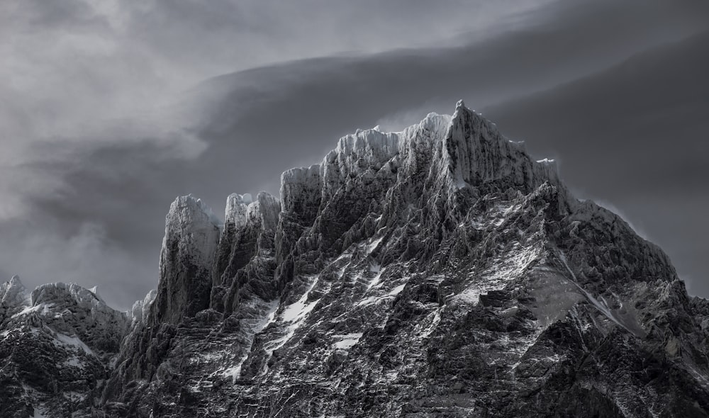 grayscale photography of mountain