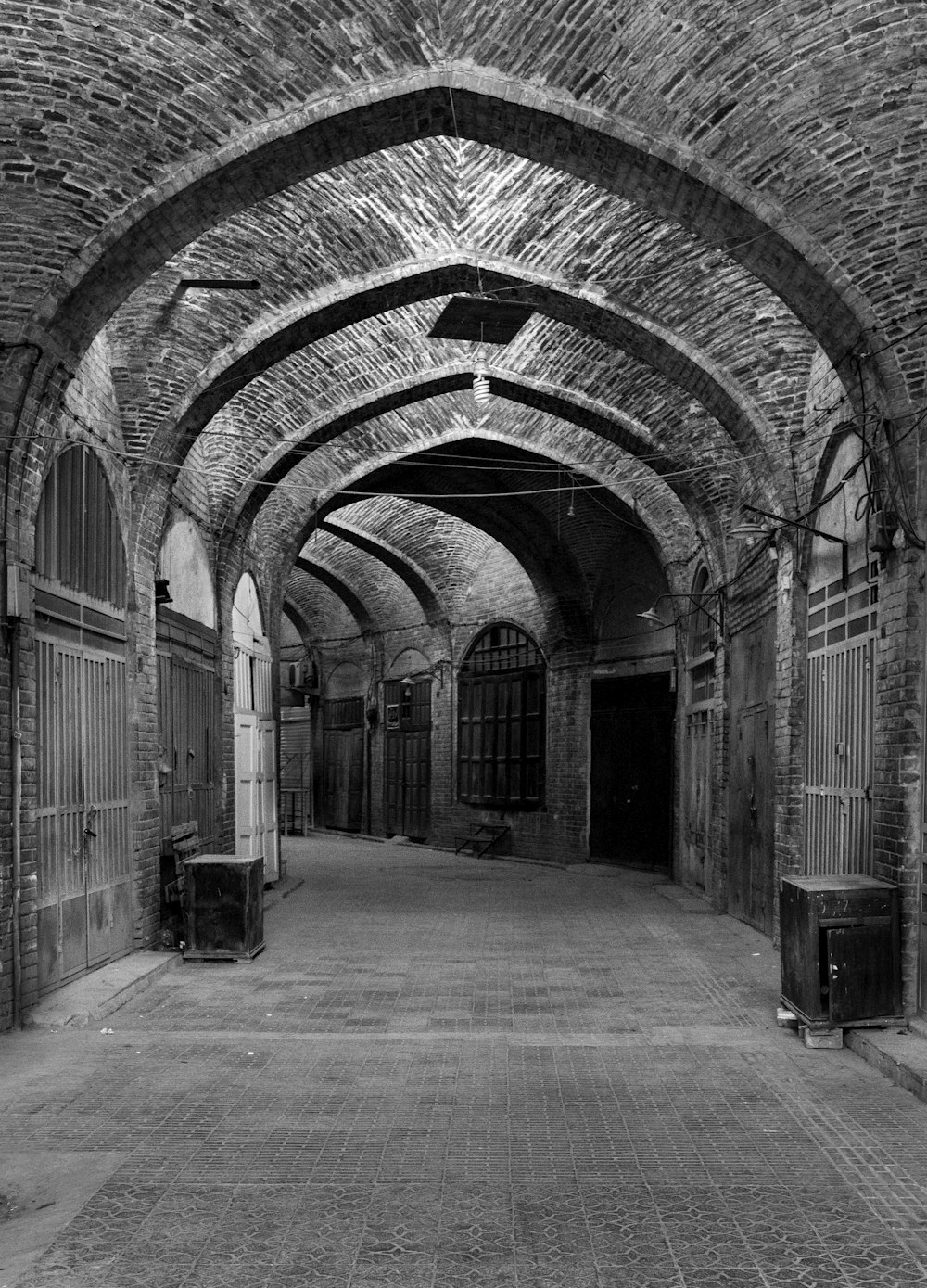 empty hallway grayscale photo