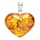 A heart-shaped pendant made of amber with inclusions, attached to a silver metallic bail designed for a necklace.