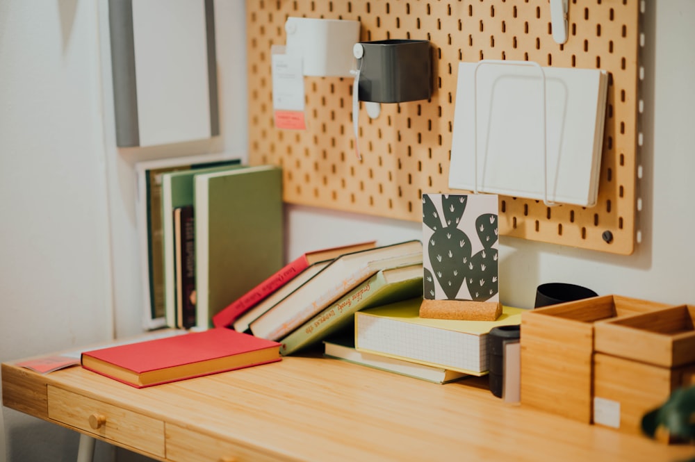 book and boxes on desk