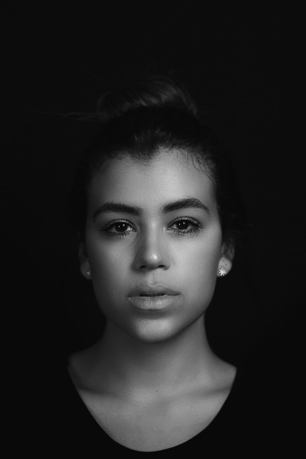 grayscale photo of women's face