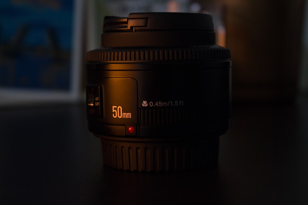 black 50mm camera lens