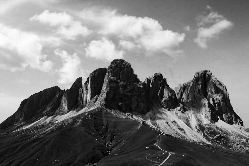 grayscale photography of mountains