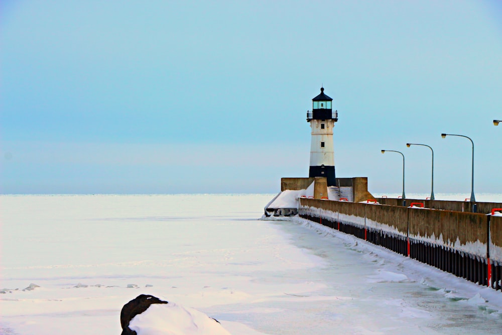 snow covered lighthouse