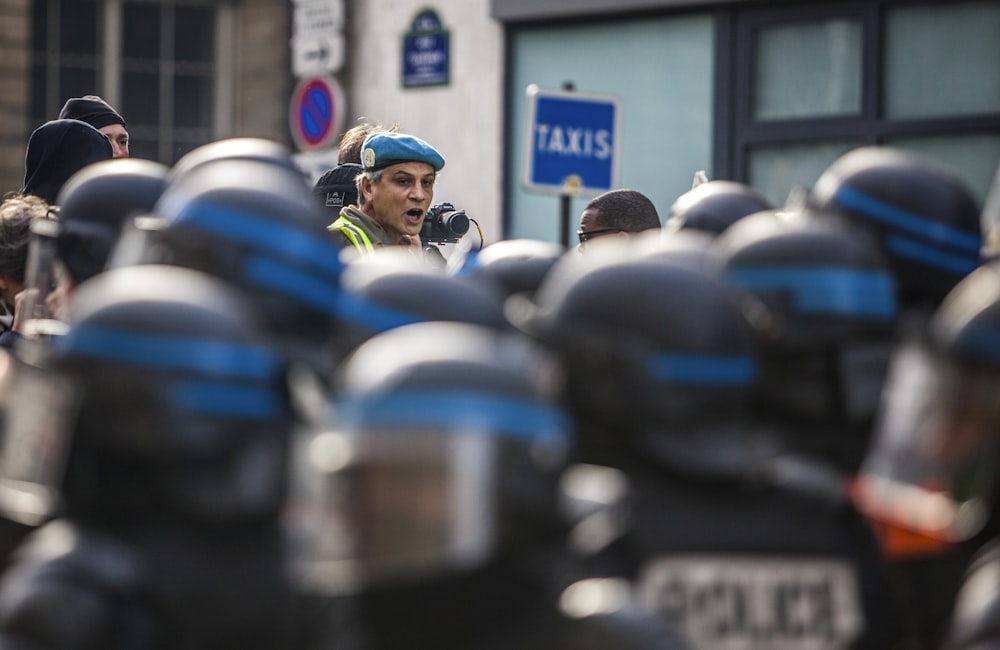 group of policemen barricading