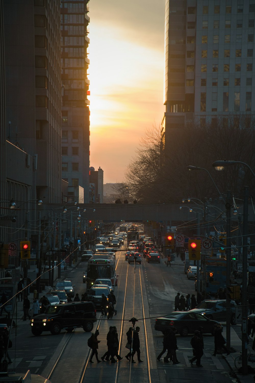 people crossing road near vehicles