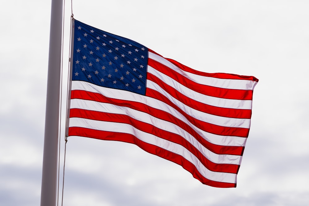 US flag under cloudy sky