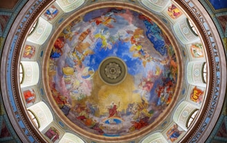 blue and red dome