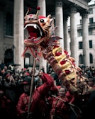 group of people performing lion dance