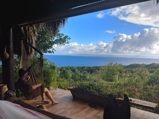 Relaxing hammock under the clear blue sky.