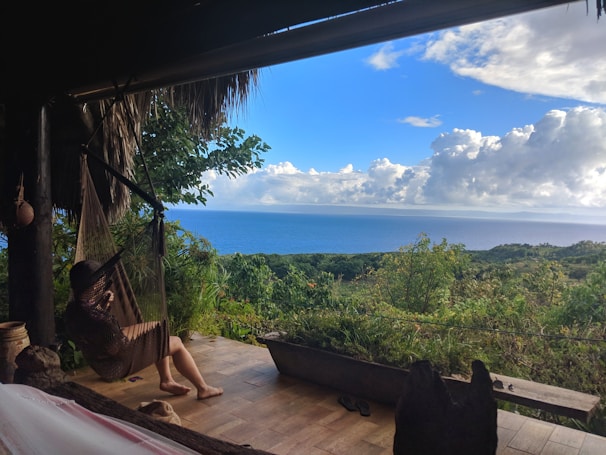 Relaxing hammock under the clear blue sky.