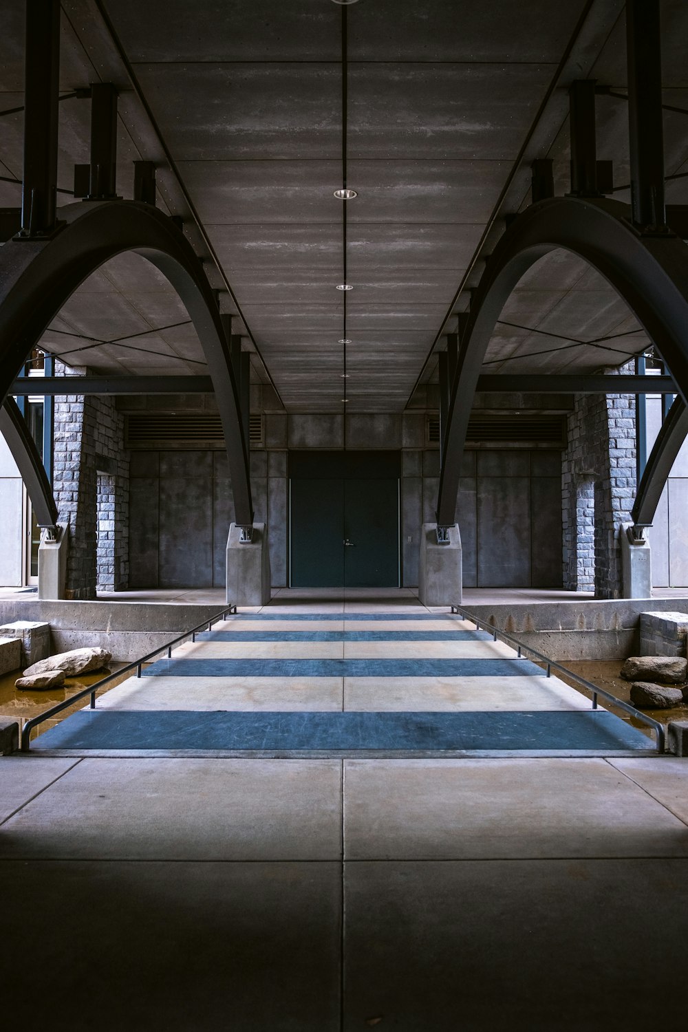 white and blue concrete floor