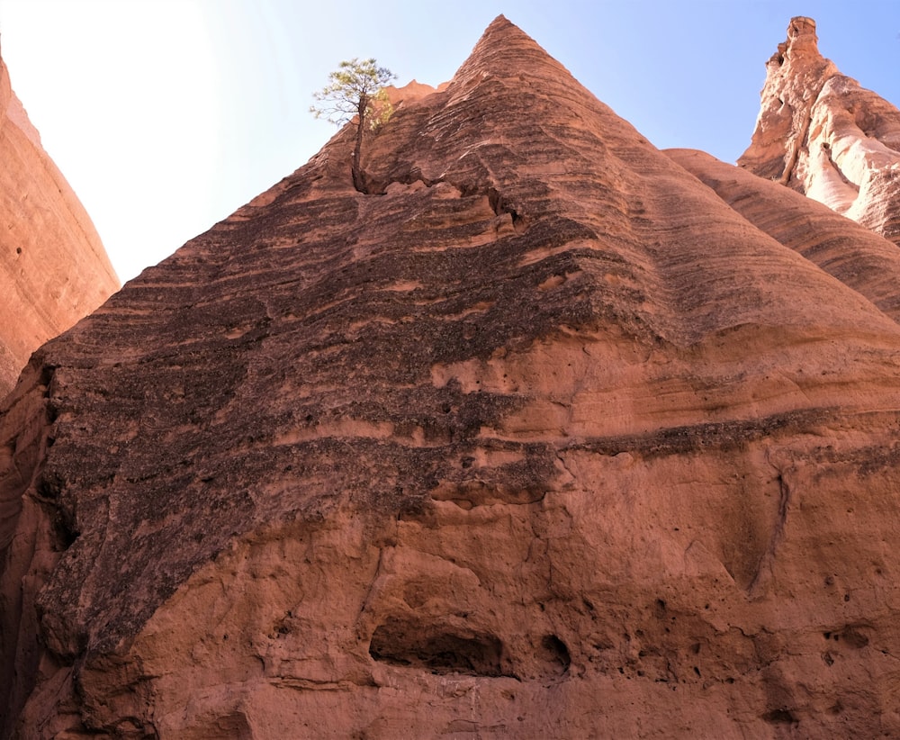 low-angle photography of brown mountain during daytime