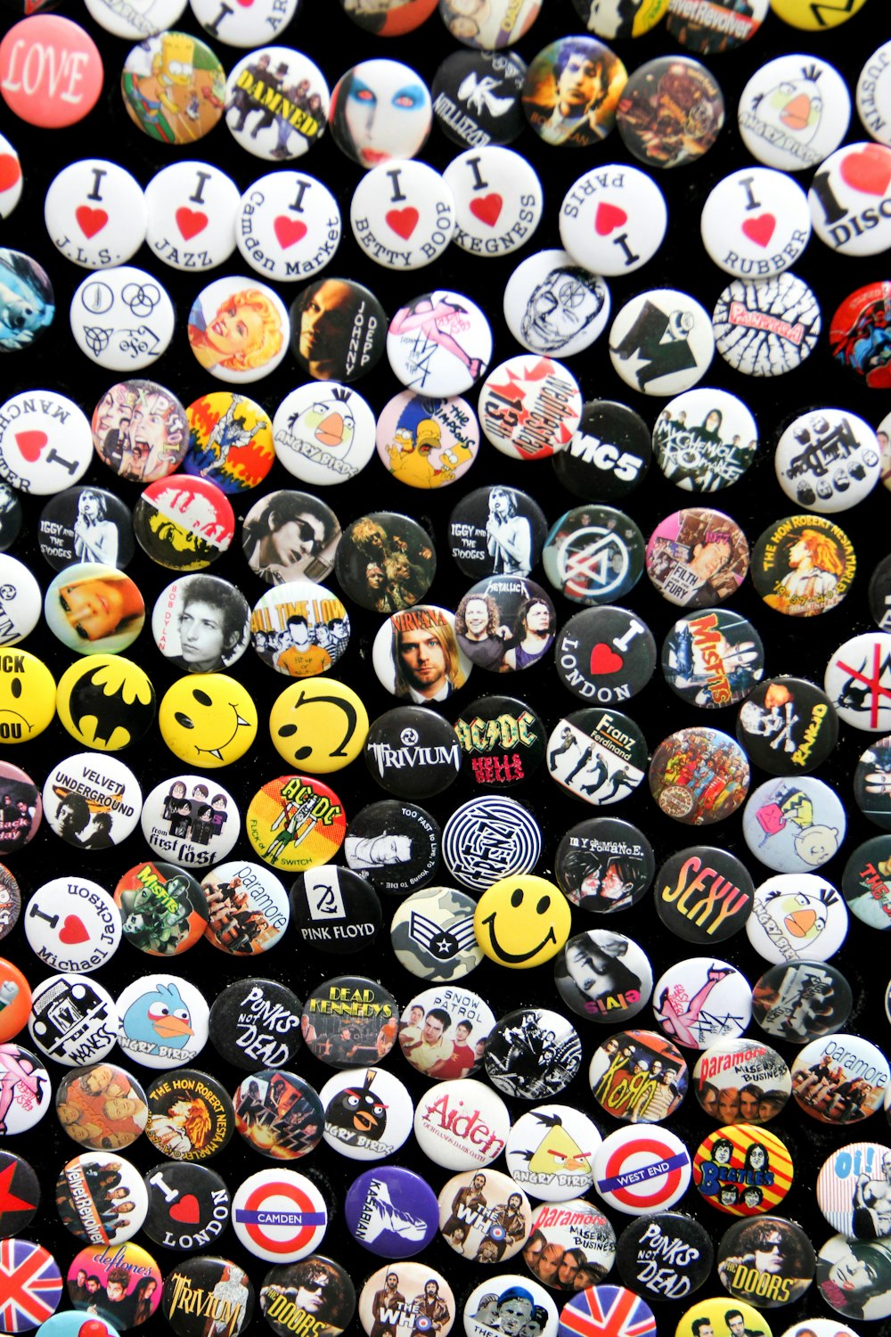 assorted-color button pin collection lot