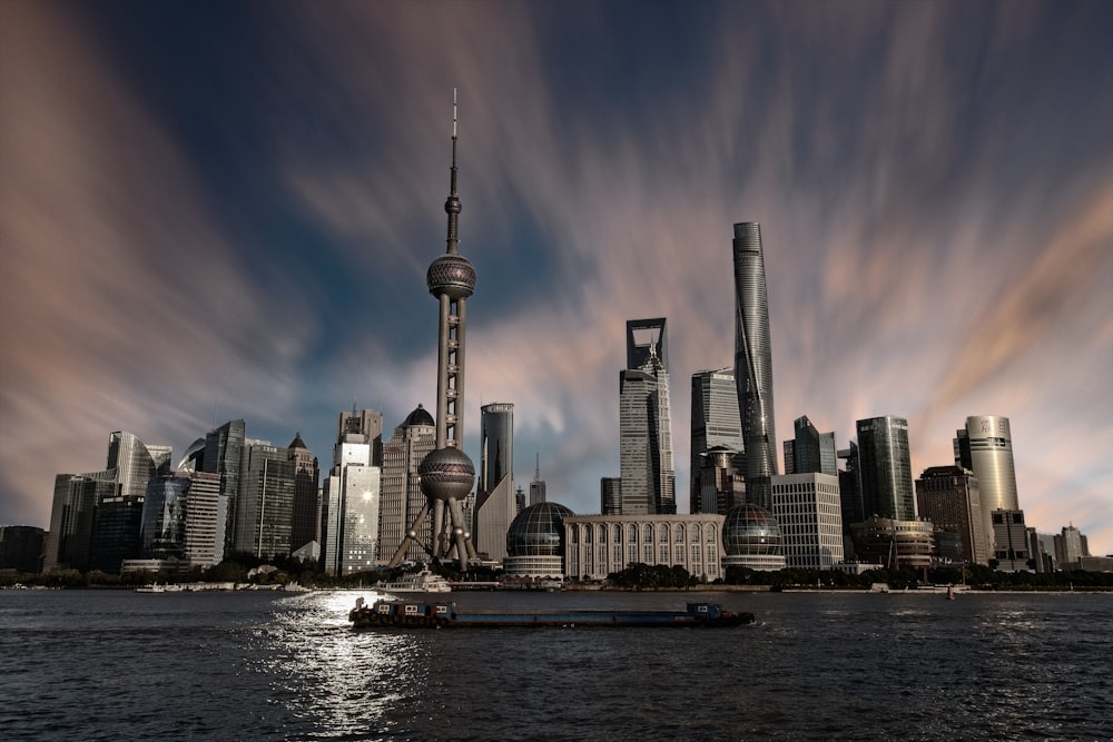 skyline buildings near water