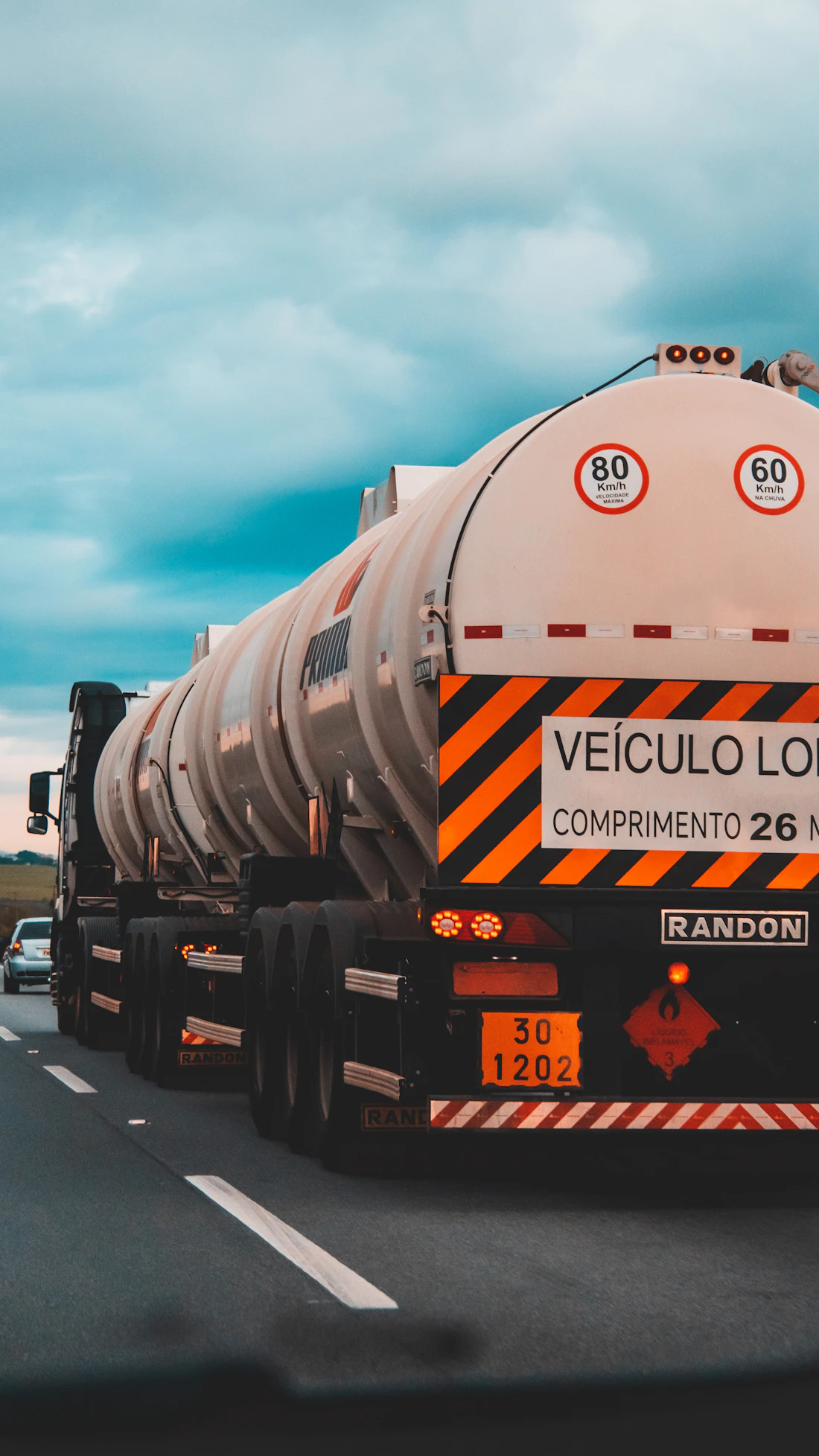 A fuel tanker heading out on the highway