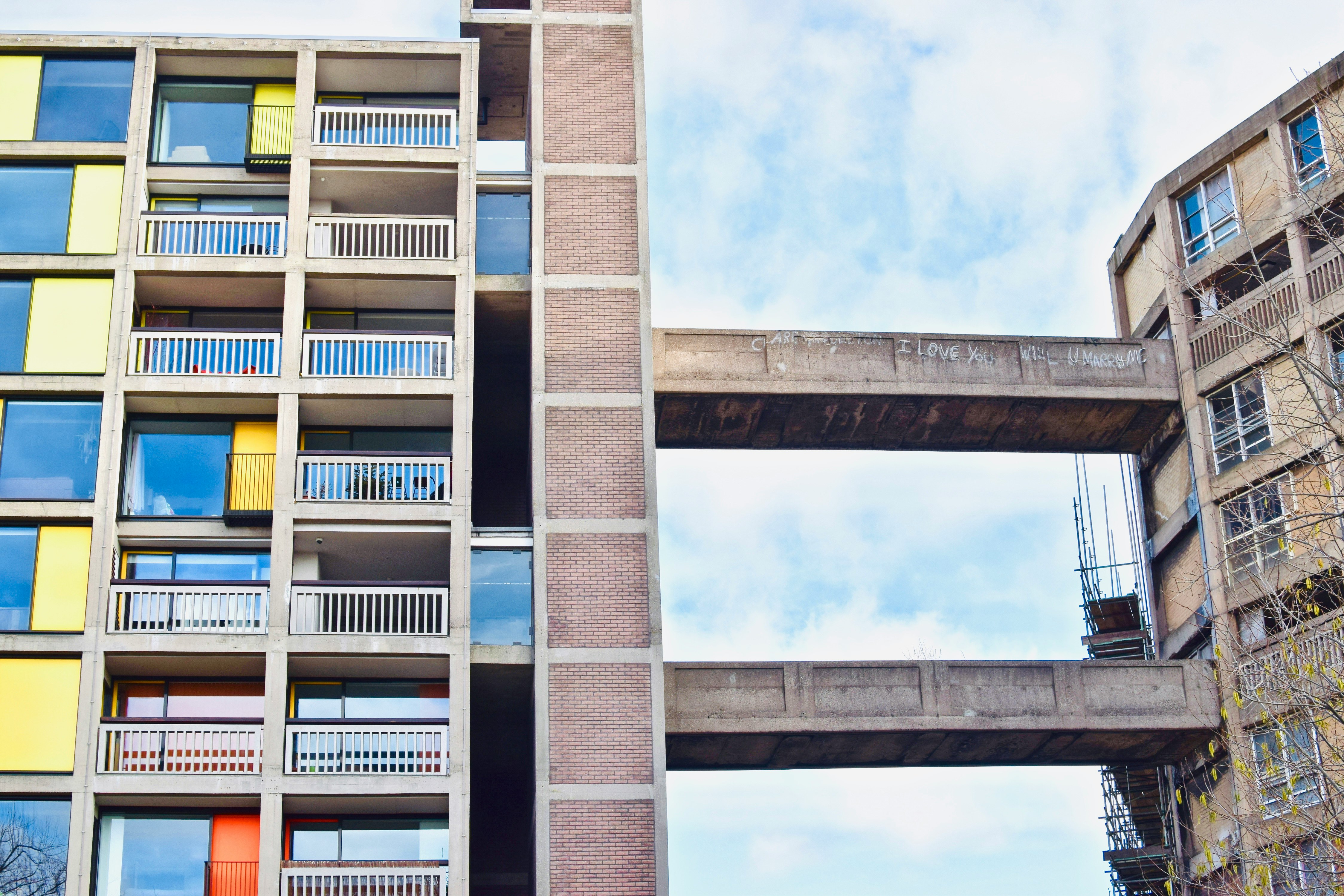 multicolored concrete glass buildings