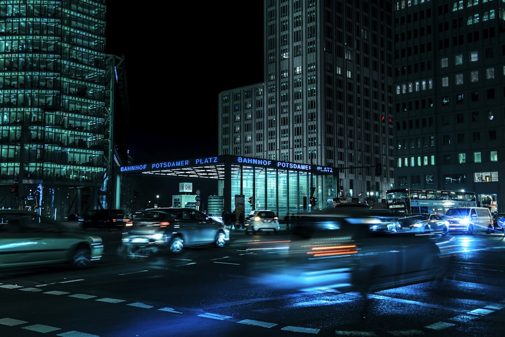 view of busy street at the city during nighttime