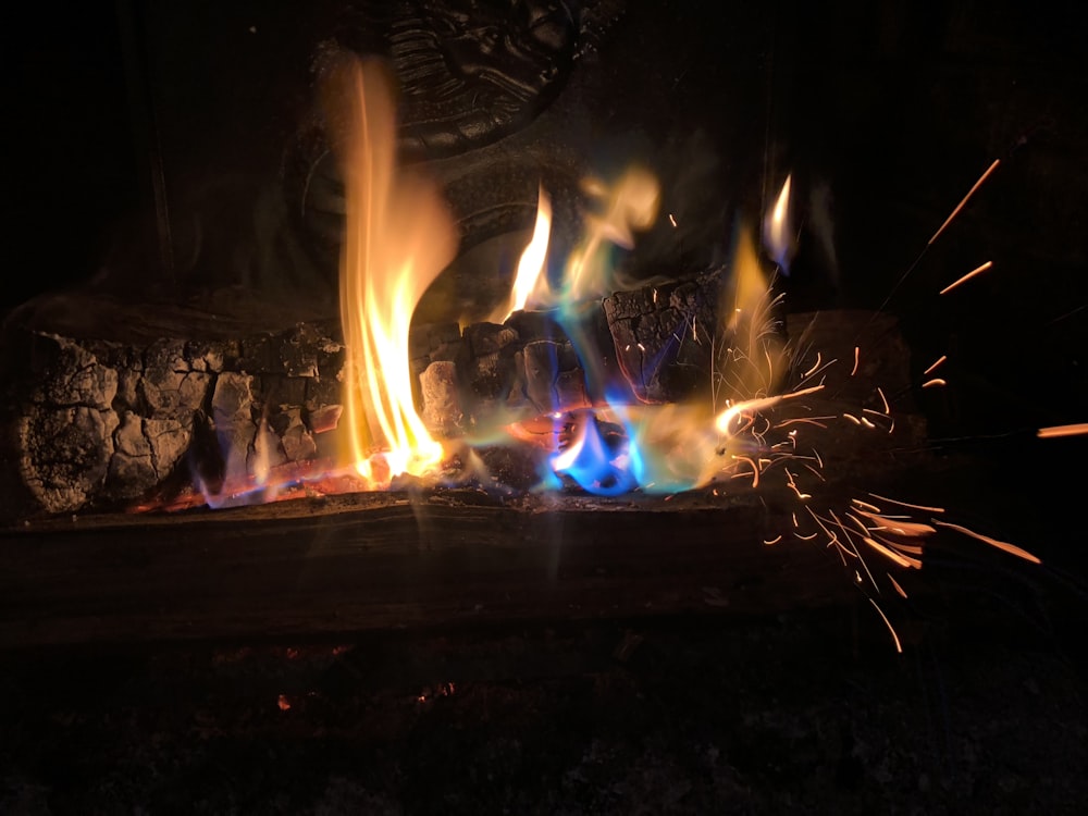 burning wood in fireplace