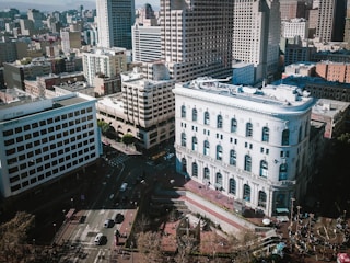 An aerial view of a bustling urban business district symbolizing diverse ventures.