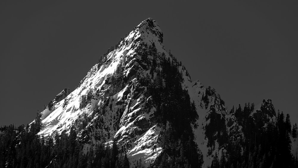 grayscale photography of black and white mountain