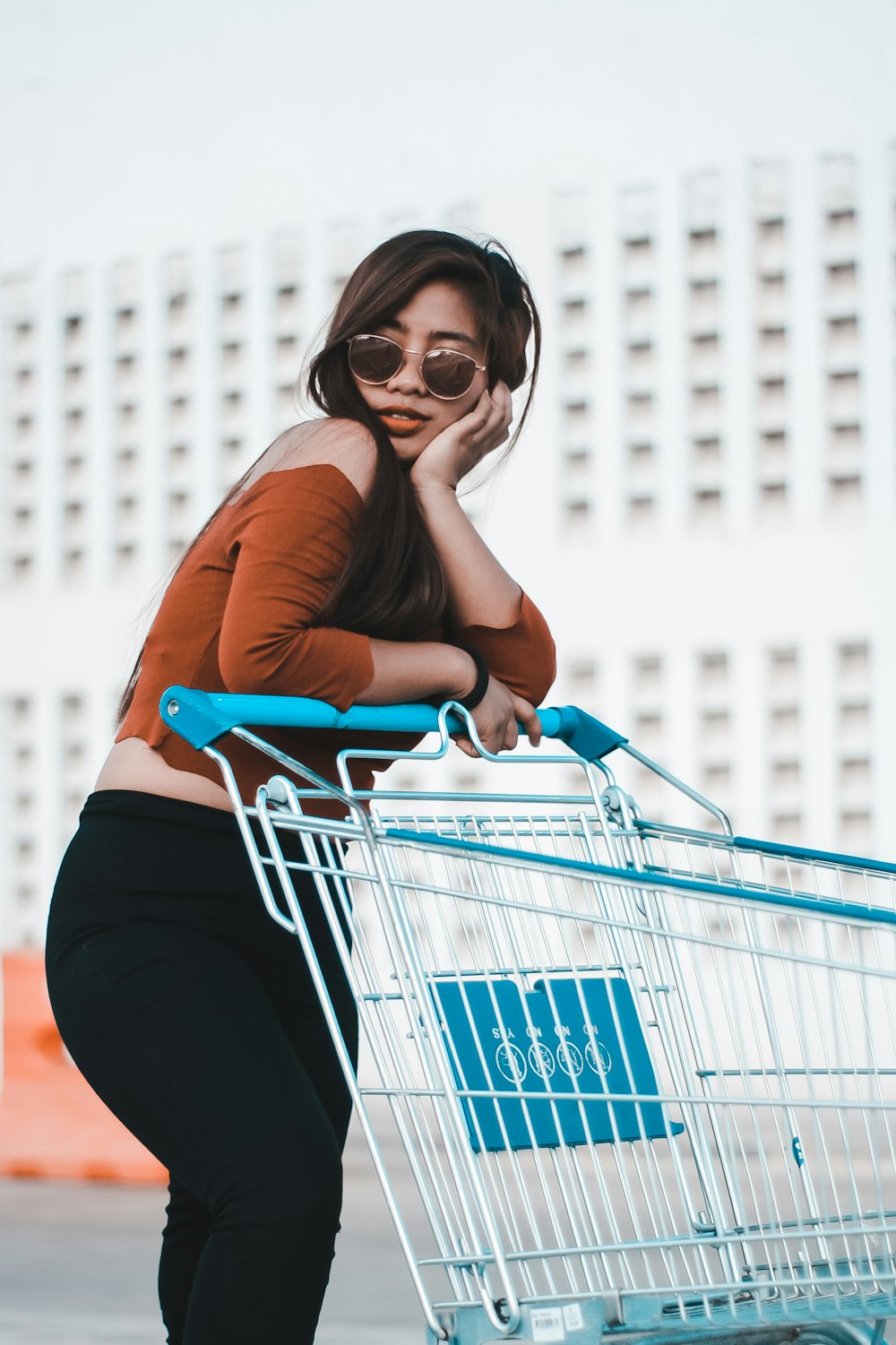 woman holding shopping cart during daytime