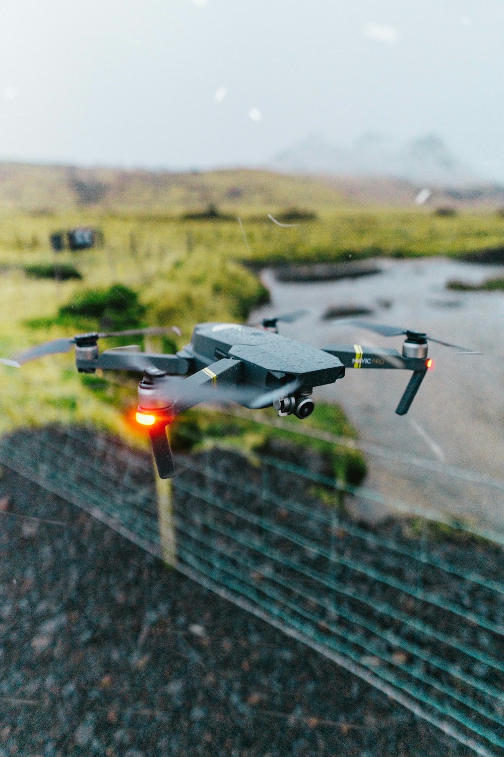gray drone on flight