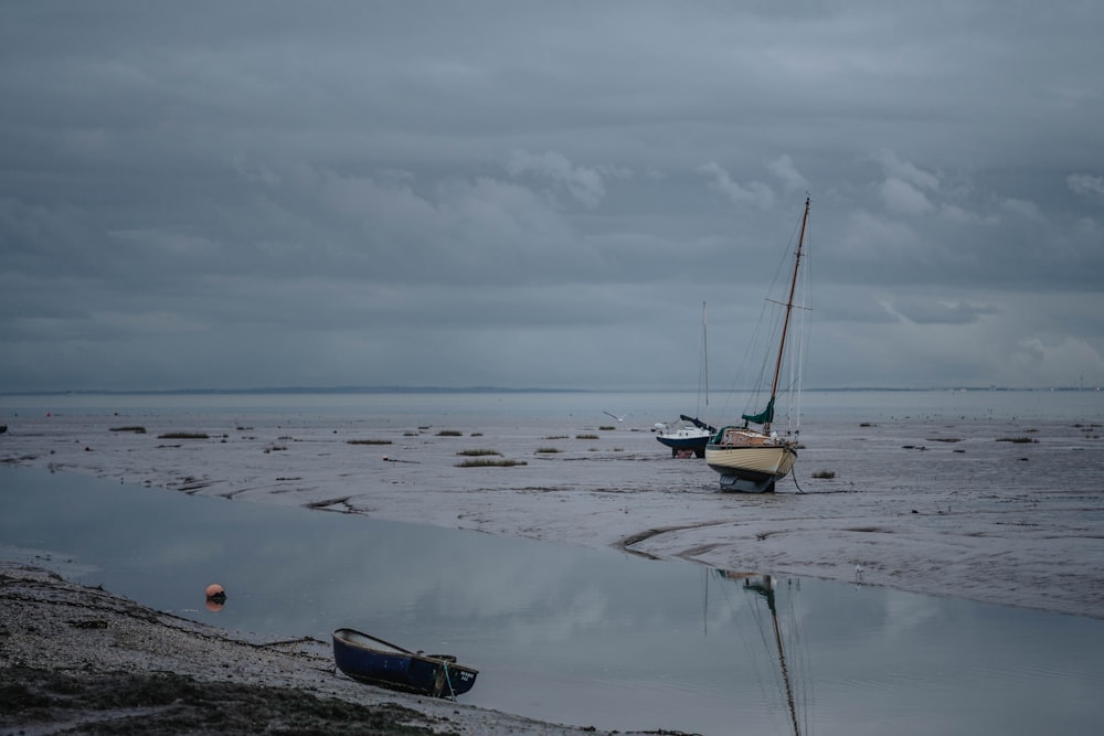 yellow boat on ice under white clouds