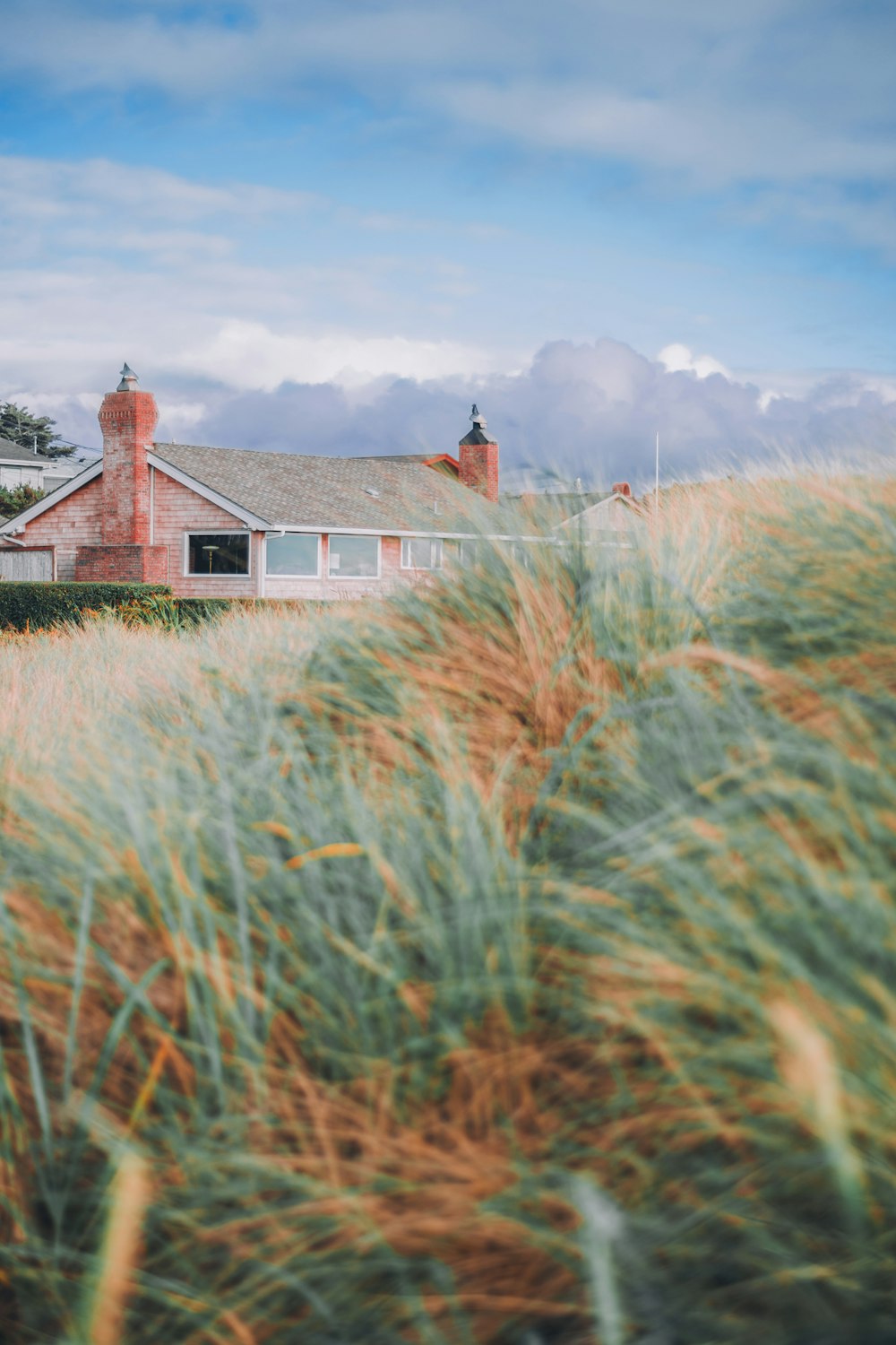 grass field beside house during daytime