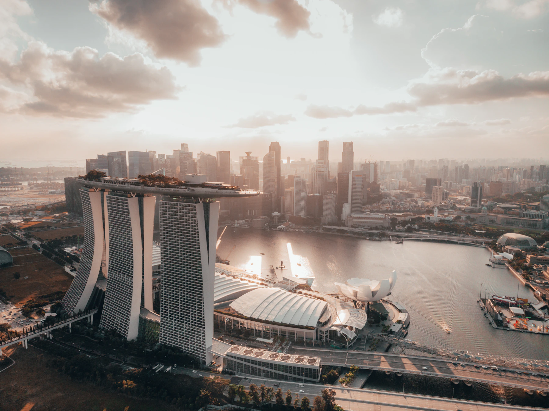 Marina Bay Sands and the lotus-shaped ArtScience Museum beside Singapore Marina Bay