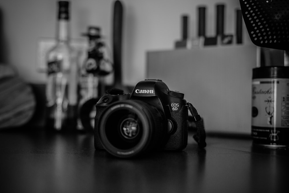grayscale photography of Canon EOS 6D