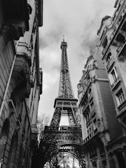 grayscale photo of Eiffel Tower