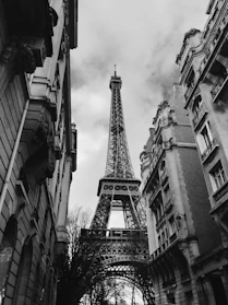 grayscale photo of Eiffel Tower