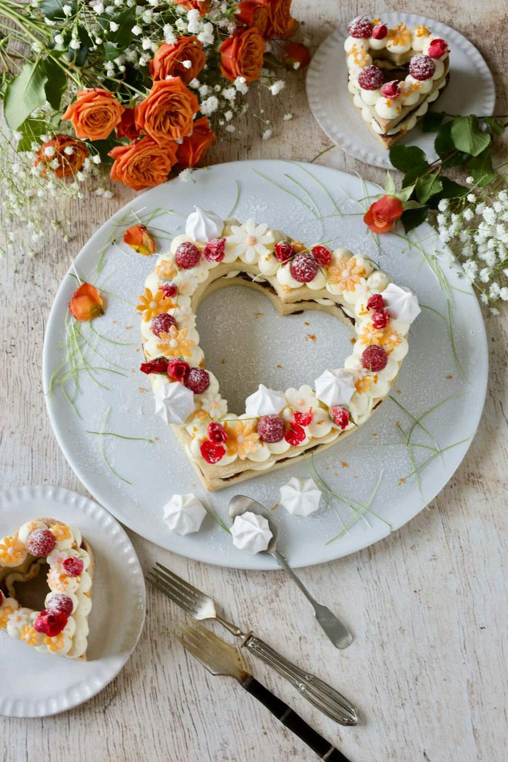 heart cake on white ceramic plate