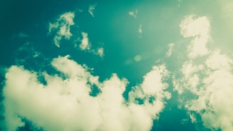 A vibrant anime-style guild gathering under a pastel blue sky with soft clouds.