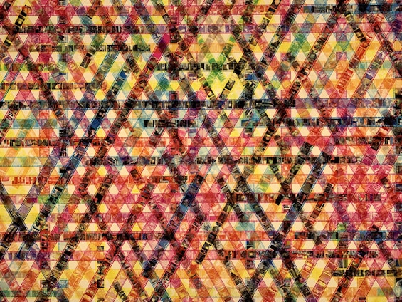 A vibrant collage of African film scenes blending orange, blue, and white hues.