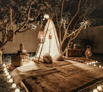 white and brown tipi tent beside trees